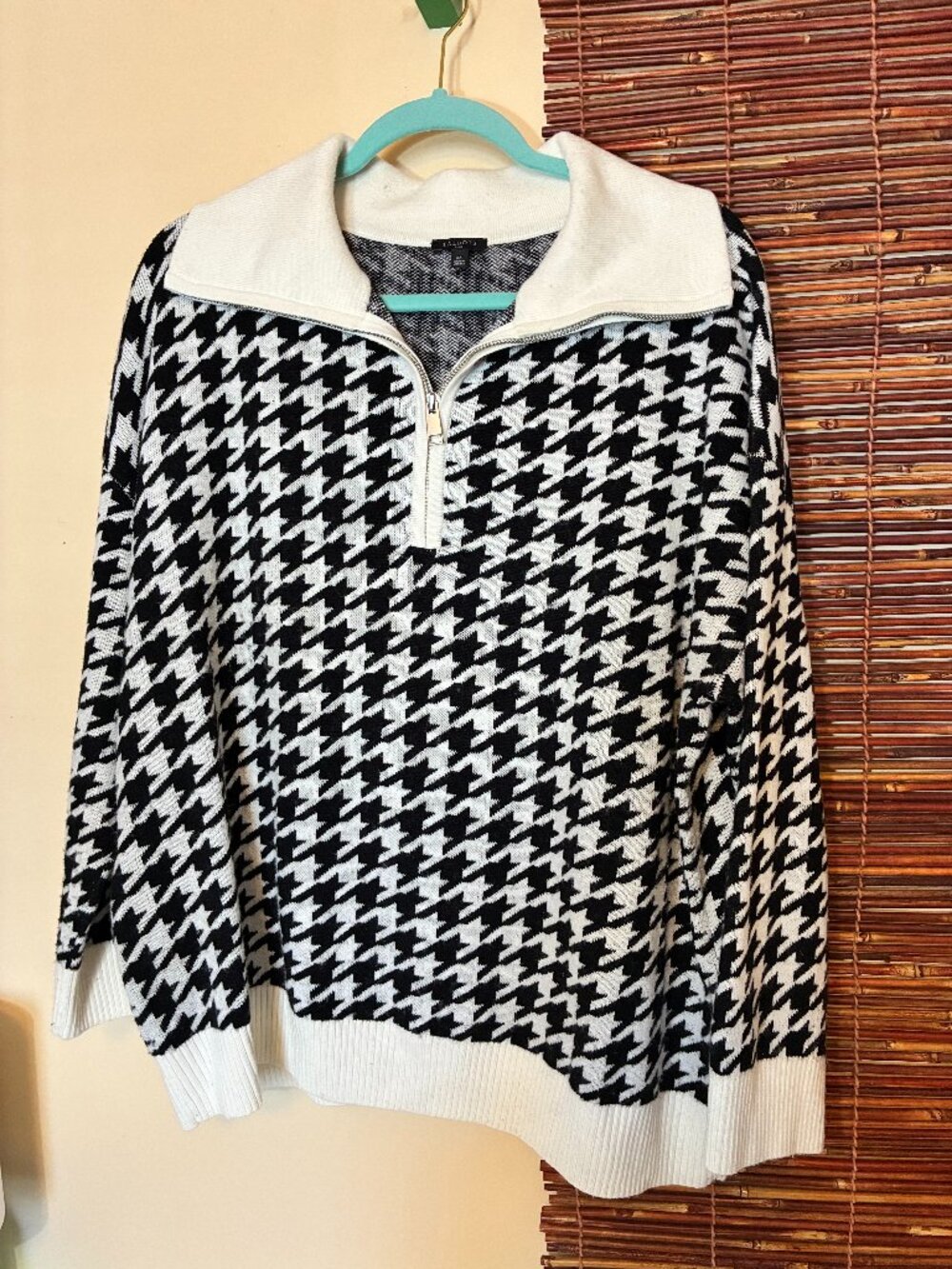 Talbots Black White Houndstooth Half Zip Sweater 2X Preppy